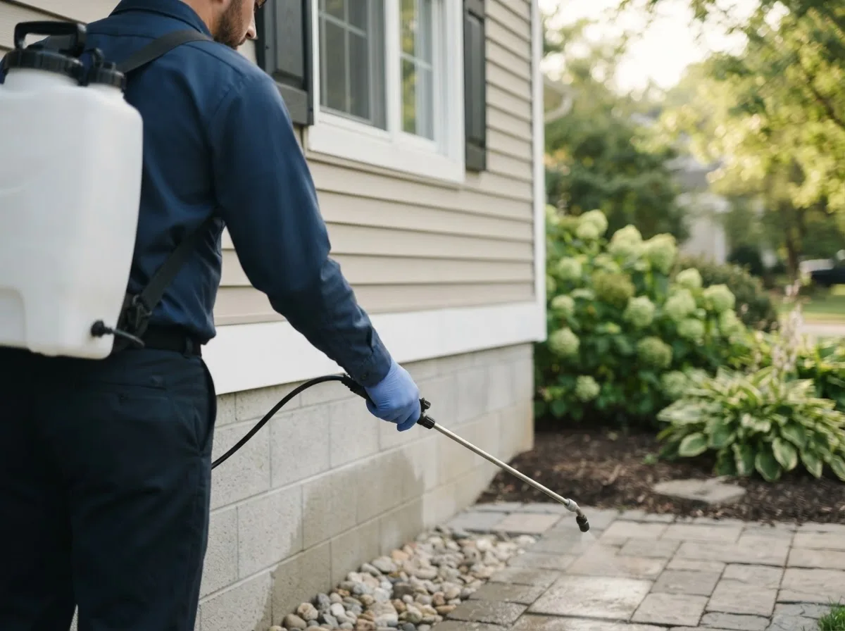 Pest control technician inspecting a home in Andrews, IN